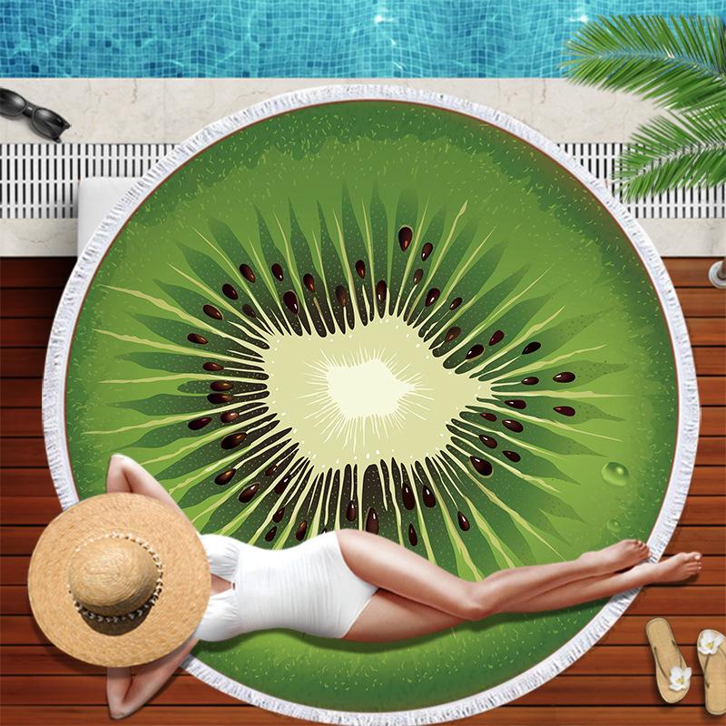 Watermelon Orange Microfiber Round Beach Towel Fruit Theme Shower Bath Towel Summer Swimming Circle Towels Yoga Mat With Tassel