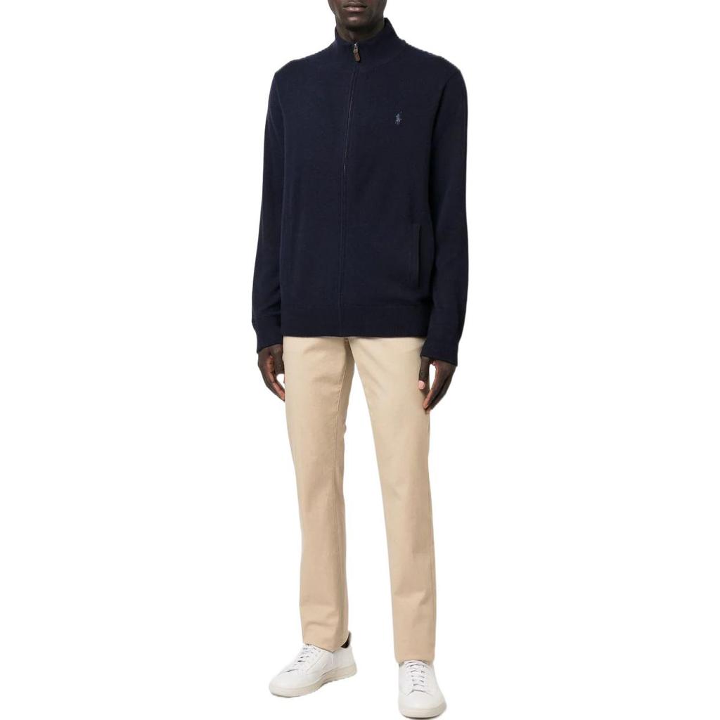 Polo Ralph Lauren Solid Color Zip Neck Long Sleeve Wool Sweater Men sweater Navy-Blue 710876719-001