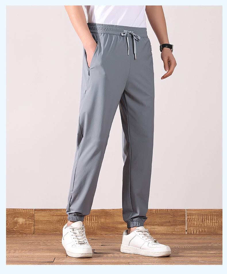 Men's Summer Ice Silk Quick-Dry Breathable Straight-Leg Elastic Casual Sports Pants (Plus Size)