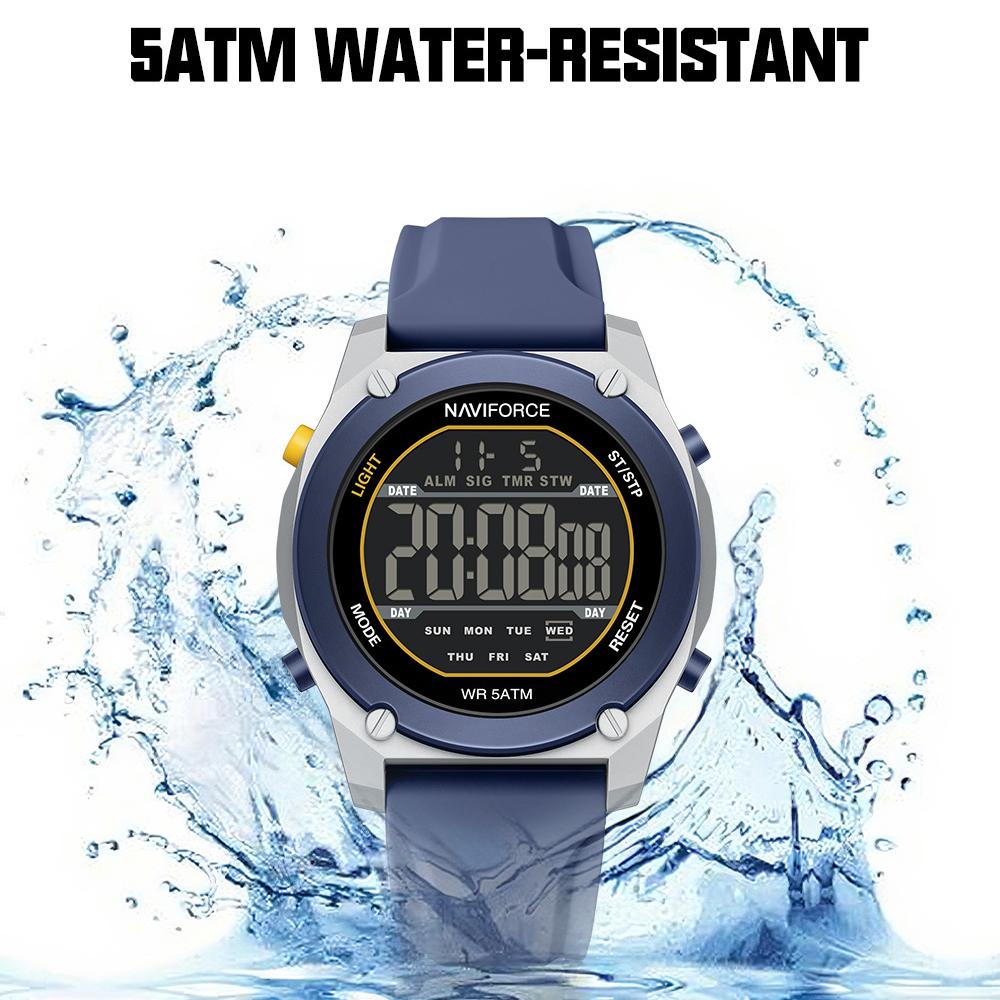 NAVIFORCE Original Men Digital Watch LCD Display Date Calendar Chronograph Alarm Silicone Strap Night Pattern Waterproof Men Watch NF7134