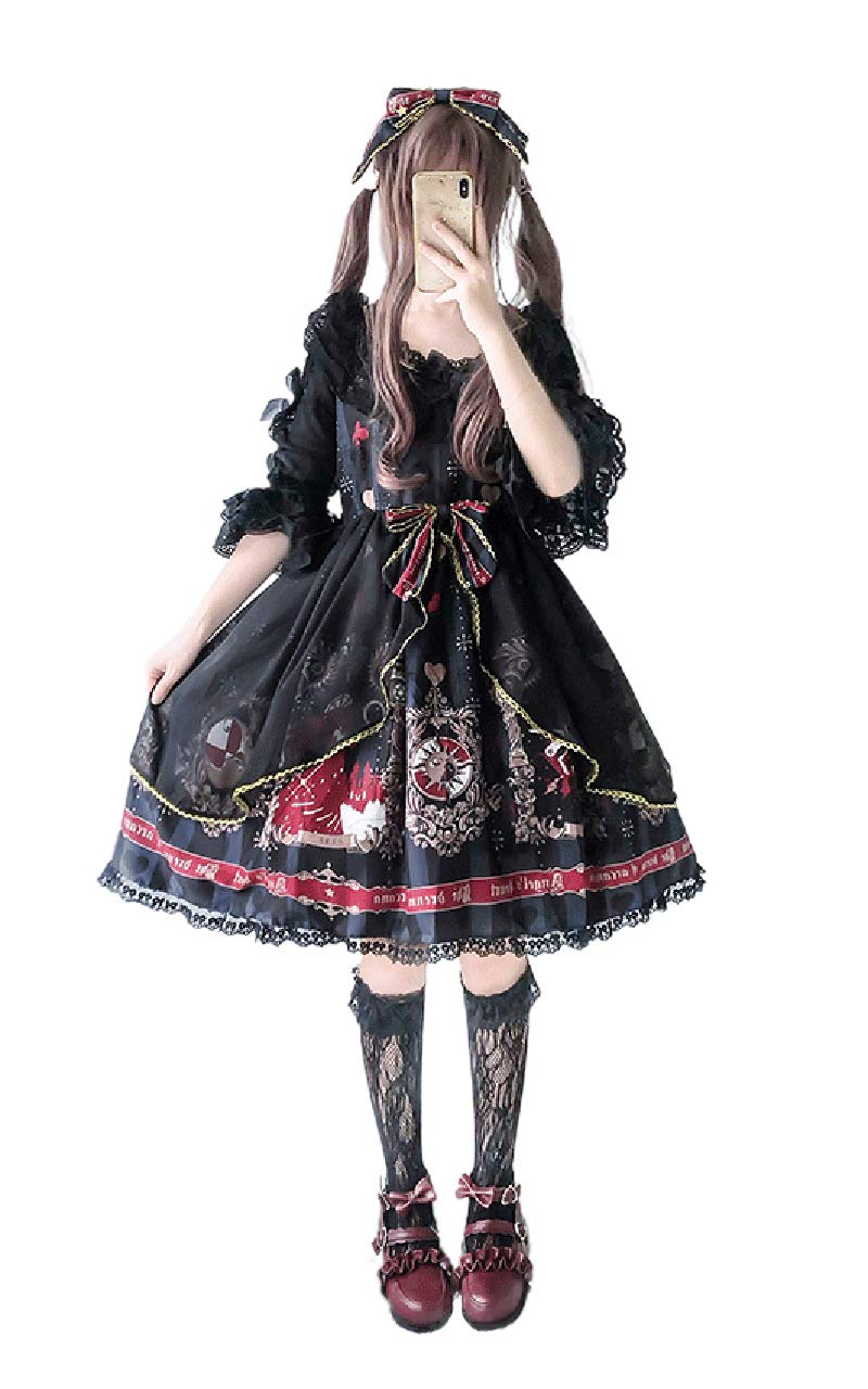 

Косплей Готична Лоліта Середній [milky time] Сукня, Мереживо, Смужки, Чорний, Органза, Довжина до коліна, Костюм, Жіночий, (Чорний) чорний