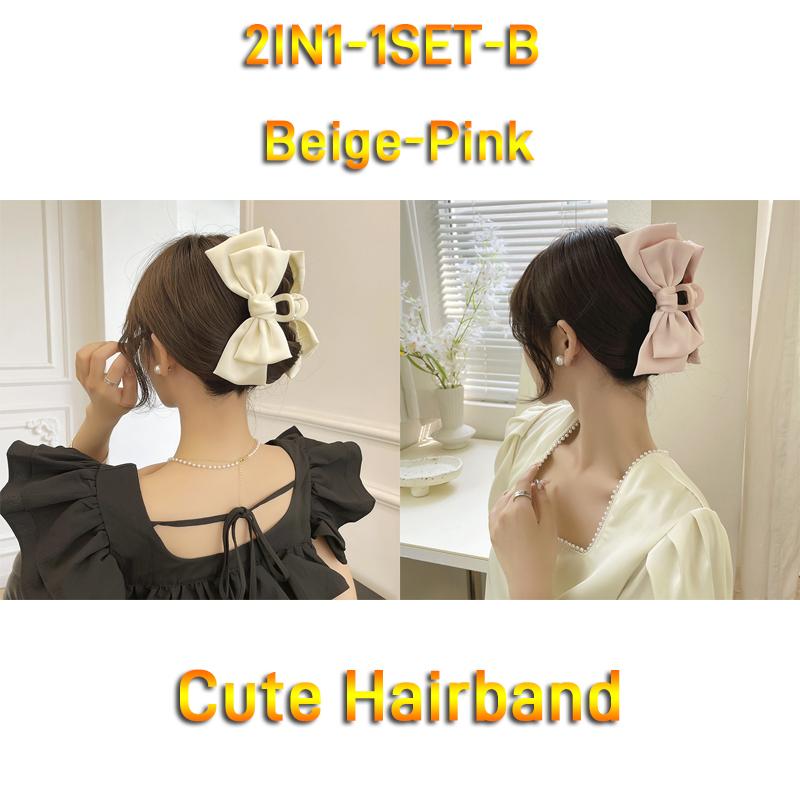 Elegant Women Bow Hair Claw Clips Double-sided Large Satin Shark Hair Claw Solid Bowknot Hairpins Barrettes Hair Accessories