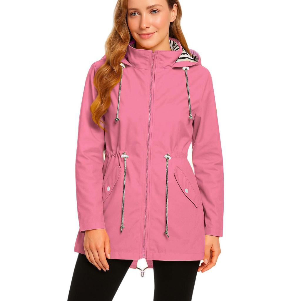 Dames Regenjassen met Capuchon Lichtgewicht Buiten Waterdichte Windjack Effen Trenchcoat Jas Grote Maten
