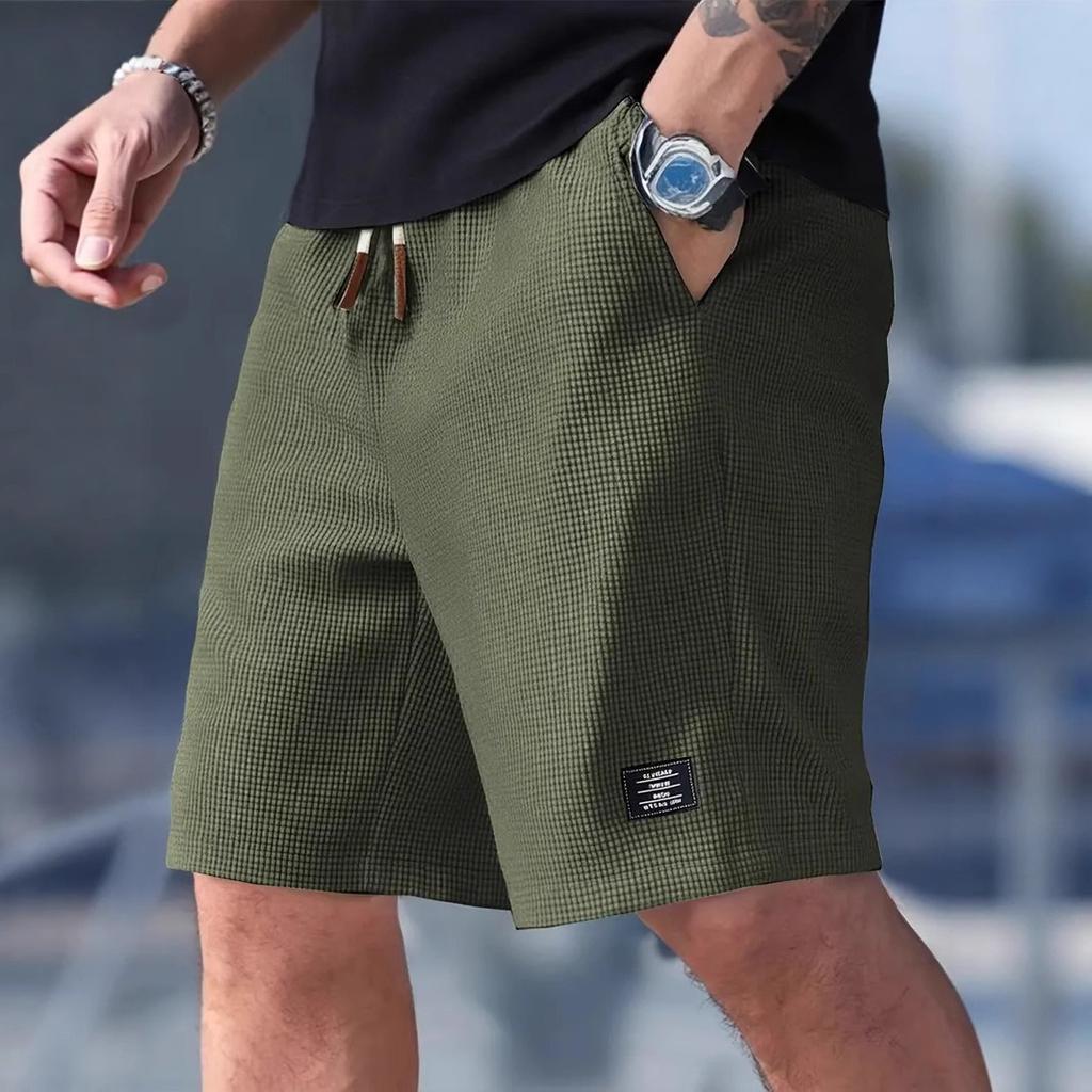 Men's Textured Casual Shorts with Drawstring Waist, Lightweight Polyester Fabric, Pockets for Casual Wear, Beach or Outdoor Activities