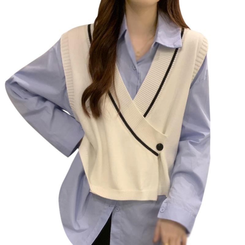 

Свитер-жилет для женщин, топ без рукавов, жилет с цветными блоками, свободный крой One Size