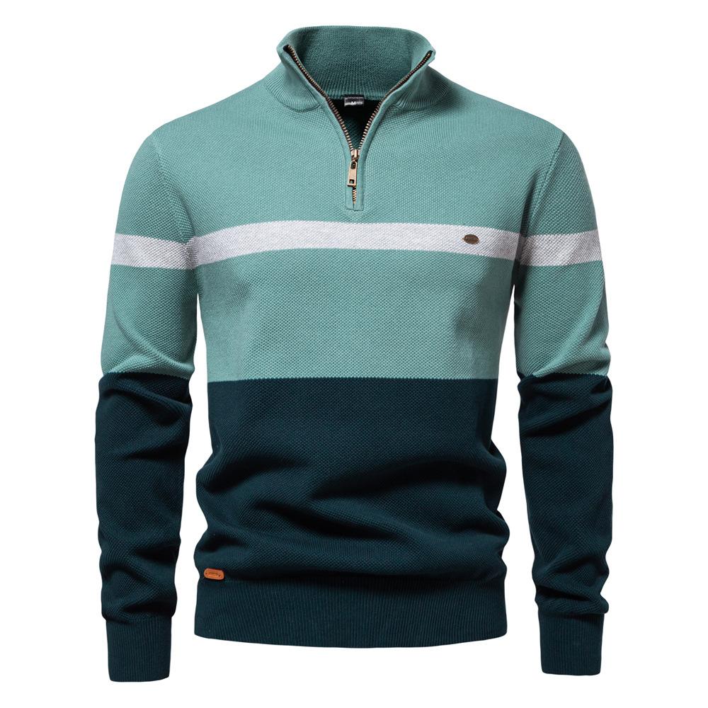 Quarter Zip Up Long-Sleeve Sweaters for Men Slim Fit Lightweight Mock Neck Pullover Casual Polo Sweaters Men's Fall Winter Warm Patchwork Sweater