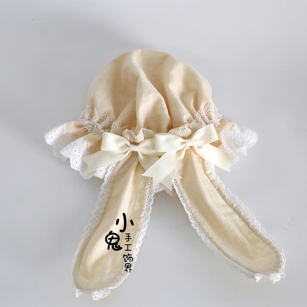 Multi-color Cotton Hats Retro Sweet Lolita Rabbit Ear Hat Lace Cute Removable Rabbit Ear Lace Sun Hat