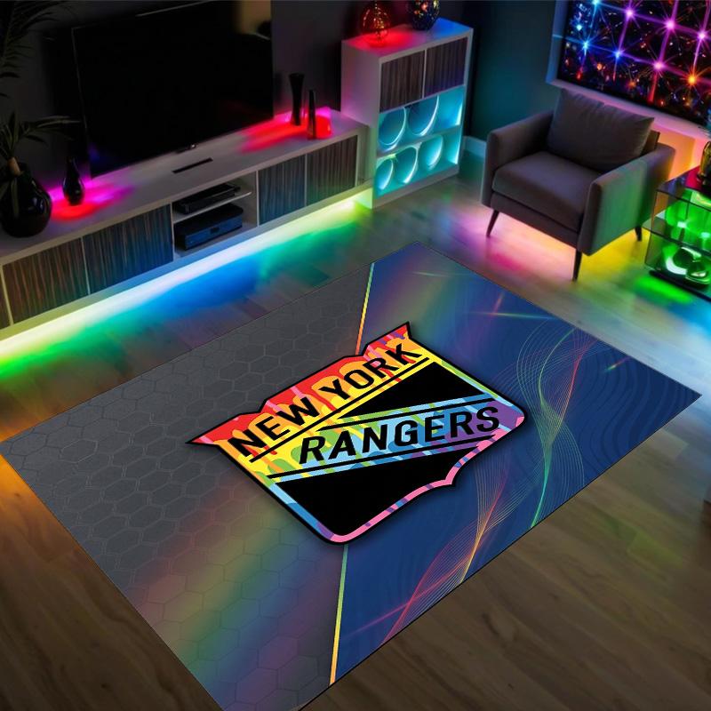 New York Rangers Design Crystal Velvet Carpet Cozy Non?Slip Printed Rug For Bedroom Living Room Entrance