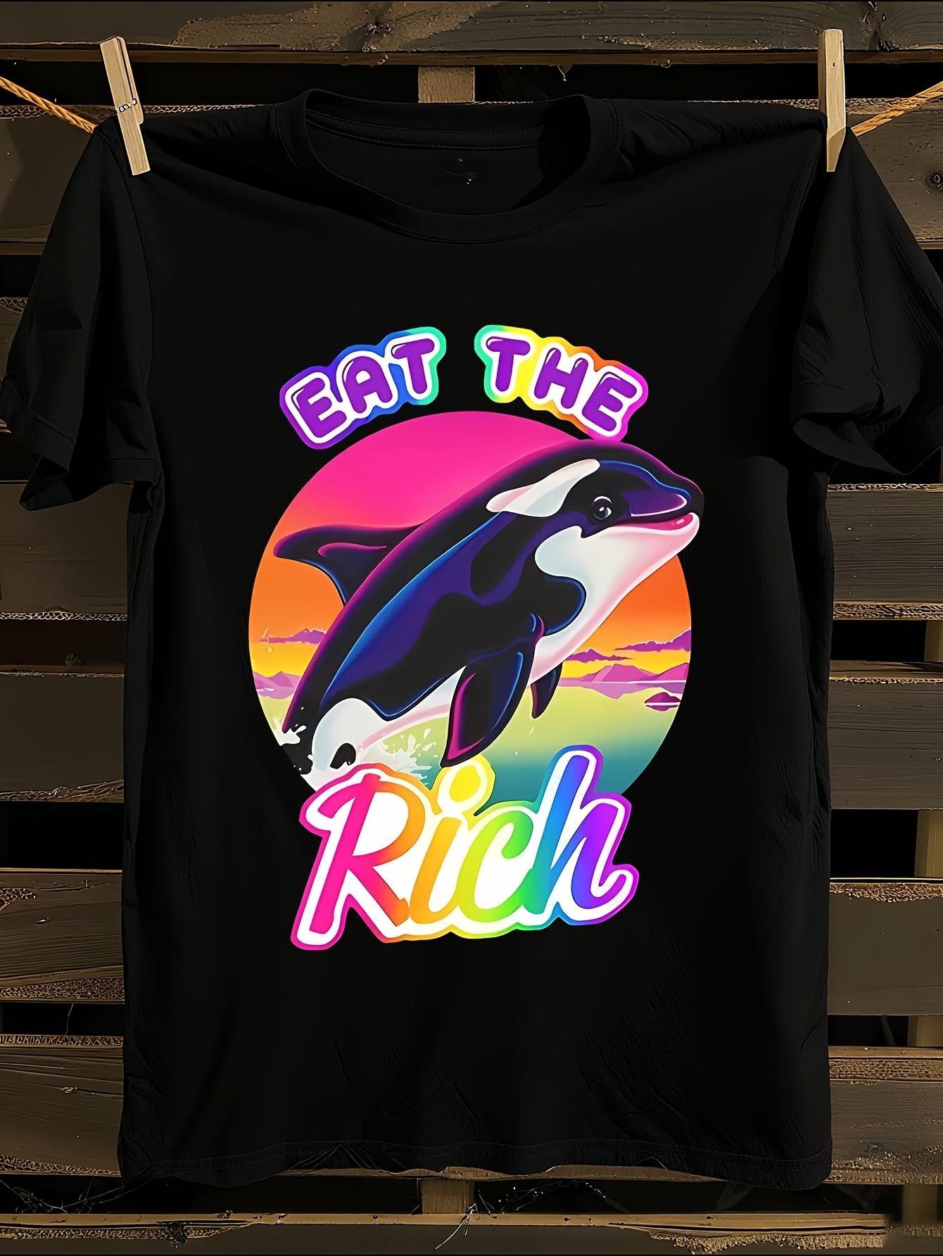 s 90s Retro Lisa Frank Inspired EAT THE RICH Orca Tshirt XXXXL