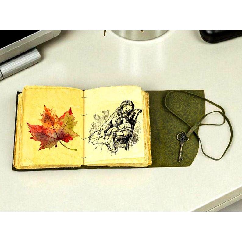 Vintage Deckle Edge Paper Bound Journal - Blank Spell Book of Shadows Journal - Leather Notebook Sketchbook