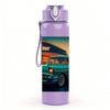 1PC Retro Van Desert Sunset Scene Print 750ml Color Plastic Sports Water Bottle Leakproof Flip Straw Lid Suitable for Sports Office Home Use