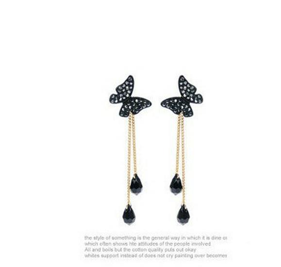 Korean Fashion Butterfly Crystal Tassel Water Drop Earrings