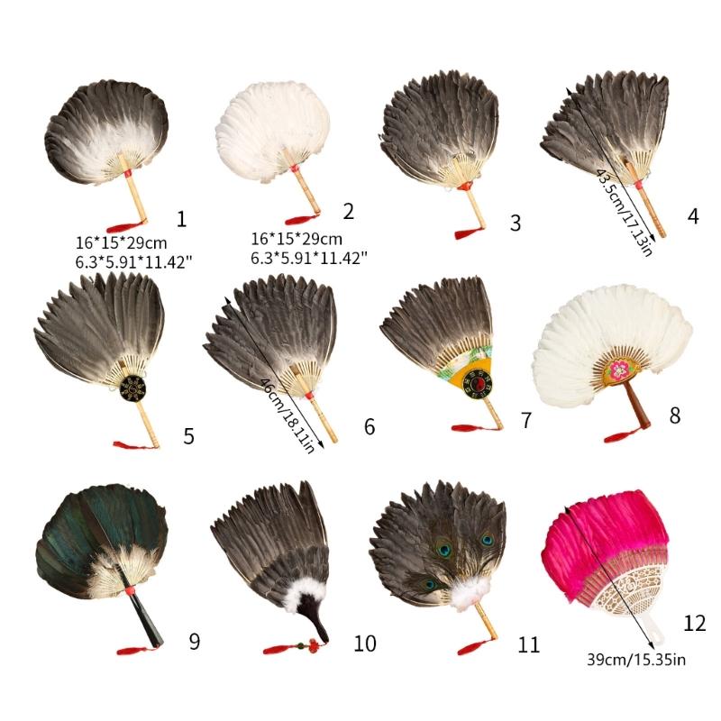 Vintage Chinese Fan Gooses Feather Wedding Party Fan Dance Feather Hand Fan Photograph Props Wood Craft Decorations Fan