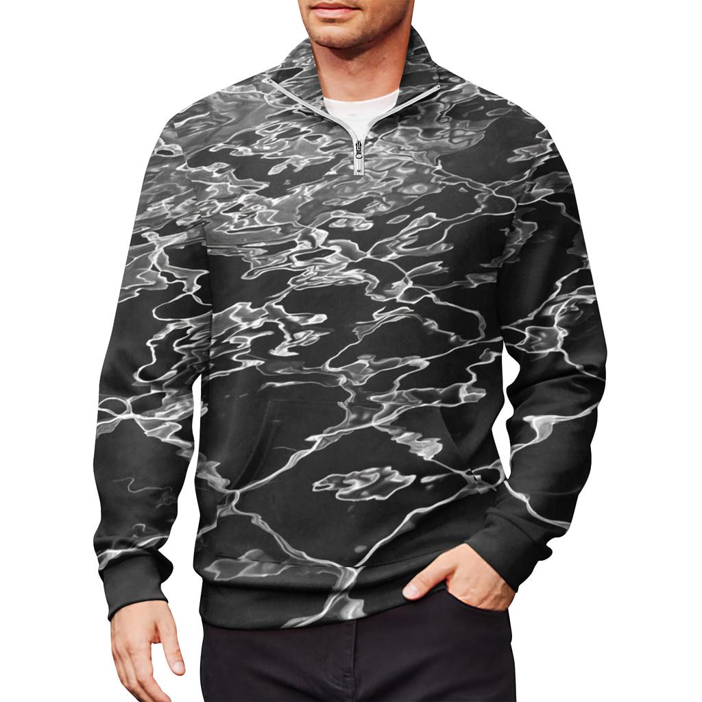 Men's Loose Casual 1/4 Zip Sweatshirt Fashion Printed Long Sleeve Top With Pockets
