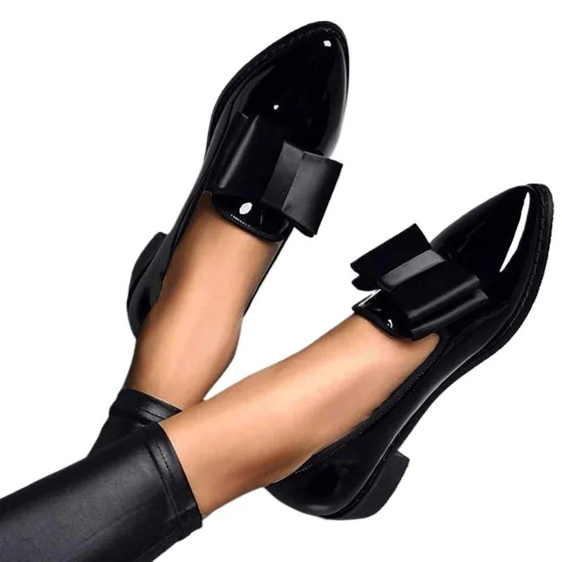 Fashion 2025 Women's Loafers Bow Decor Pointed Toe Flat Shoes for Women Patent Leather Shallow Mouth Commuter Daily Casual Shoes Female