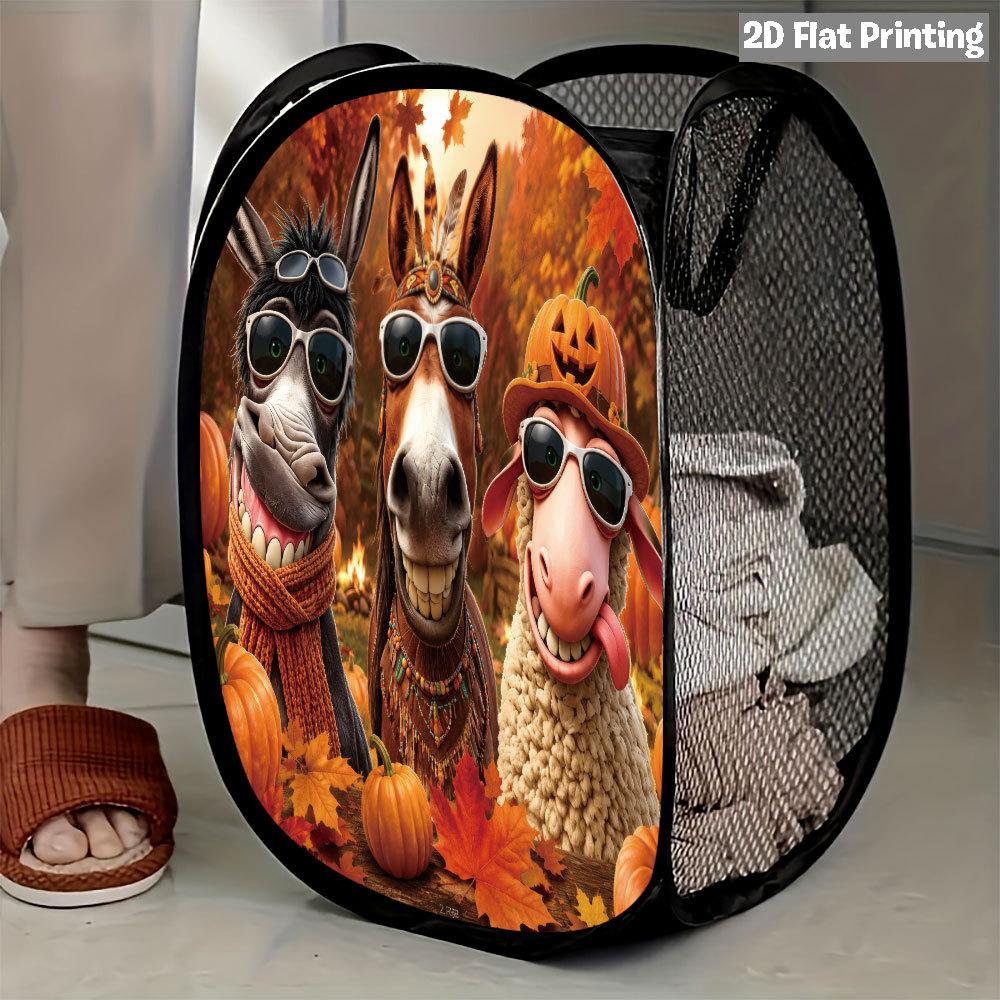 1Pcs Autumn Sunflower Pumpkin Series 3 Pop-Up Laundry Hamper Expandable Mesh Hamper Basket for Room Bedroom Bathroom Organization Contemporary Storage