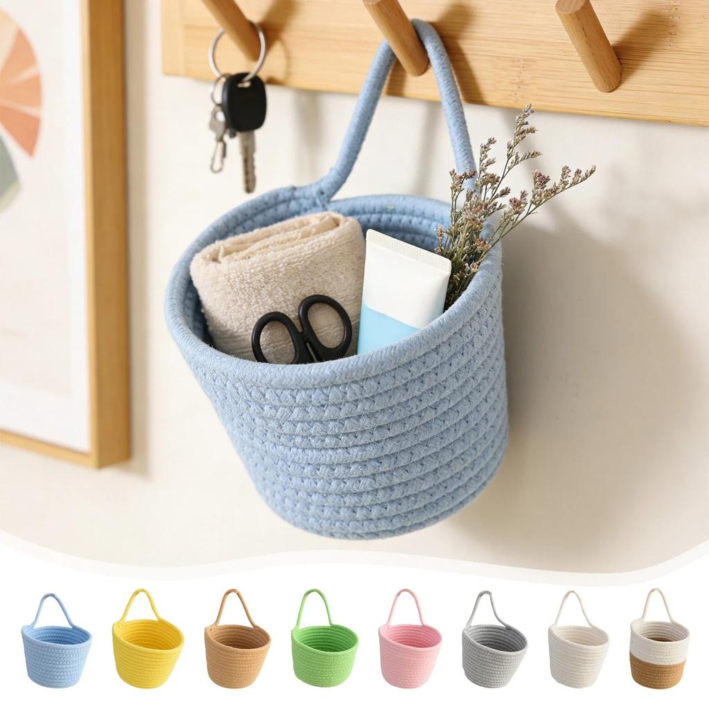 Damen gewebter Wandkorb Weißer Baumwoll-Hängeorganizer für Kosmetik Snacks Schlafzimmer Wohnzimmer 5,91x4,72 Zoll
