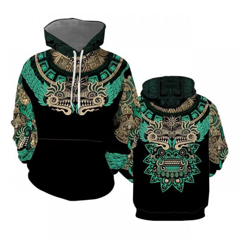 Unisex Hooded Sweatshirt With 3D Digital Print Mexican Flag Emblem Fleece-Lined Winter