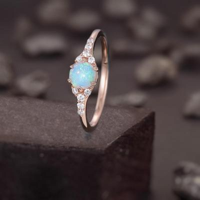Ethiopian Opal CZ Solid 925 Sterling Silver Rose Gold Women Ring, Bridesmaid Gifts, Handmade Jewelry, Wedding Ring