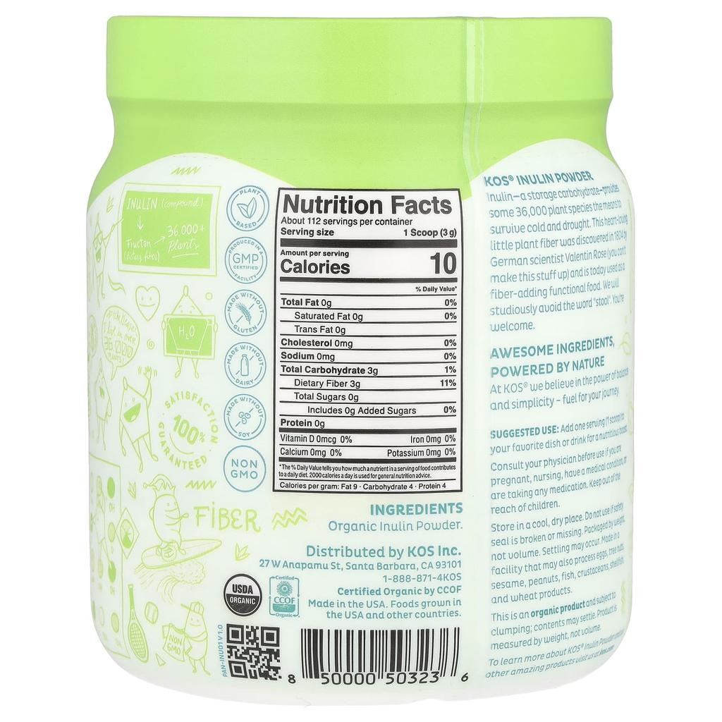 Polvere di Inulina Biologica, 336G(11.85Oz)