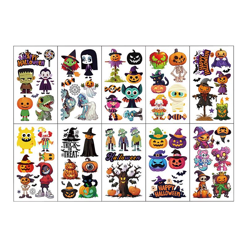 10 Stück Halloween Tattoo Aufkleber Cartoon Kürbis Geist Fledermaus Spinne Temporärer Aufkleber Kinder Geburtstagsparty Gastgeschenke Junge Mädchen Geschenke