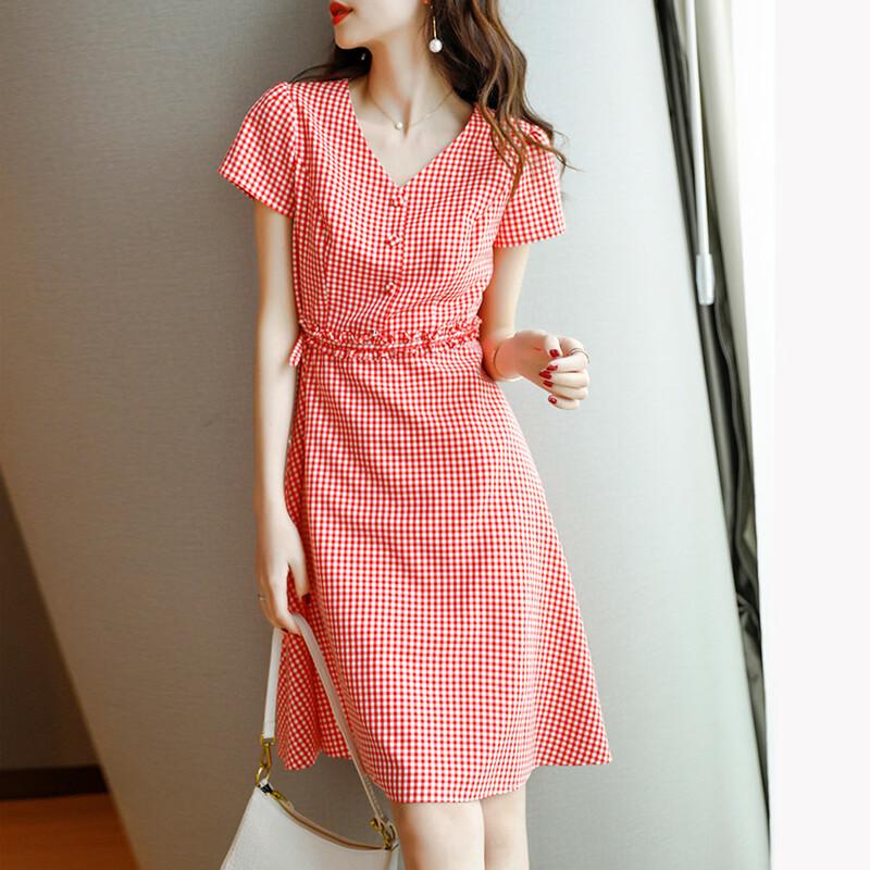 Srcr Petite Tie-Waist Plaid Short-Sleeve A-Line Dress XL