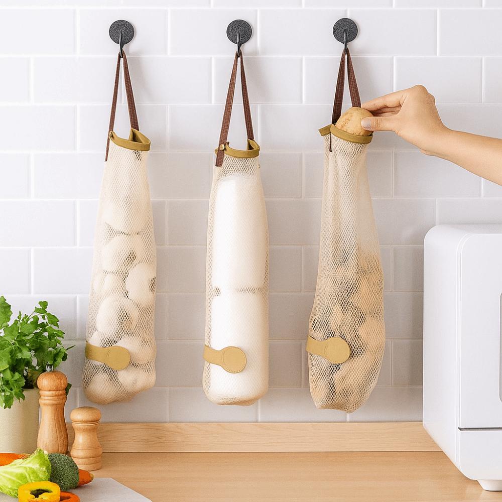 5Pcs Bottom Open Mesh Hanging Bags Large Capacity Garbage Bag Holder  Bedroom