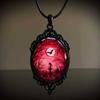 New Gothic Black Crow Cemetery Moon Ghost Forest Oval Pendant Necklace for Women Halloween Party Vampire Artistic Jewelry Gifts