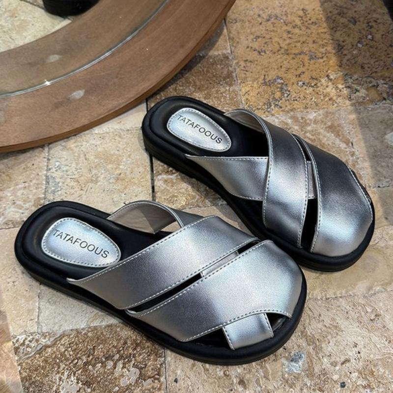 

Полушлепанцы с закрытым носком для женщин, плетеные и перфорированные мюли, сандалии в стиле ретро-римских гладиаторов с квадратным носком 40 серебряный