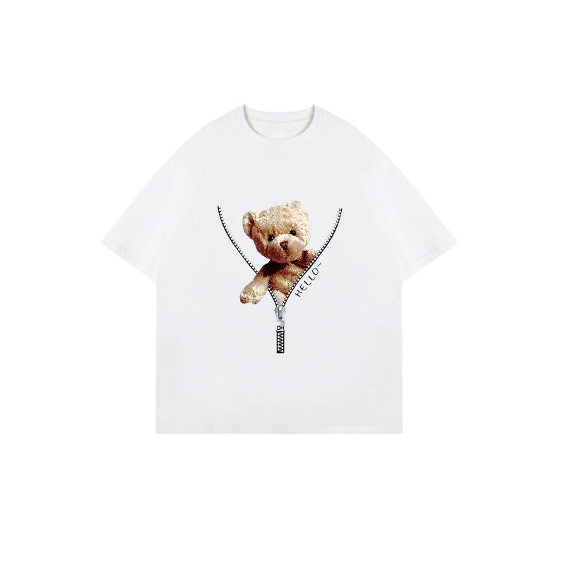Teddy Bear Zipper Print Oversized T Shirt Black Cute Bear Design For Casual Wear And Street Style Fashion