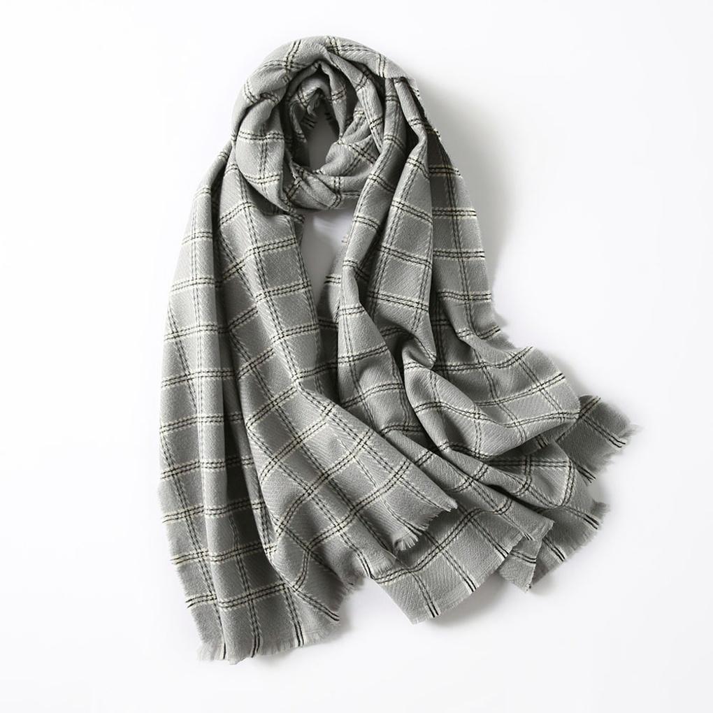 Cashmere Check Mood Long Muffler Shawl for Fall/Winter
