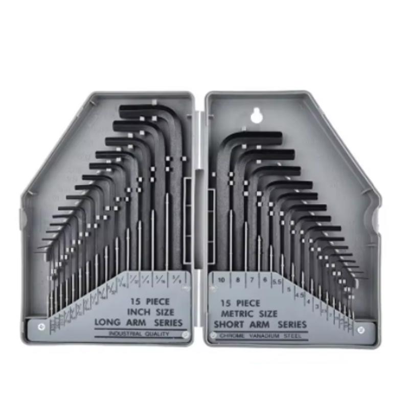 30PCS Allen Key Set Hex Wrench Screwdriver Set 0.028 - 3/8 Inch & 0.7mm-10mm L Type Metric Imperial Long Arm Wrench Hand Tools