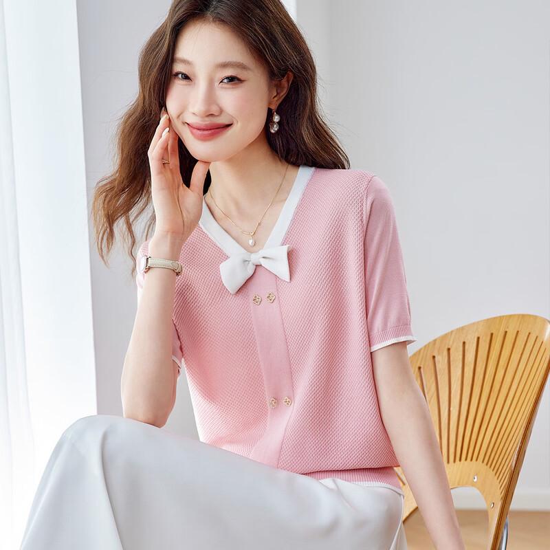 Srcr Women s Silk Blend Bowknot Knitted T-Shirt L