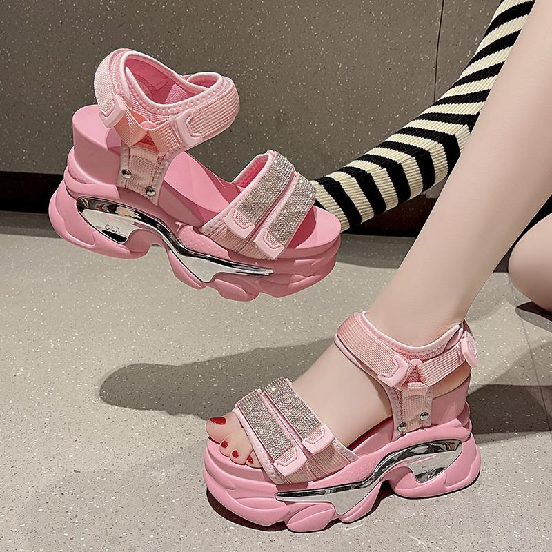 Mode Sommer High Platform Damen Sandalen Schnalle 10CM Keilabsätze Bling Schuhe Mode Outdoor Chunky Sandalen Strand Casual Pantoletten Frau