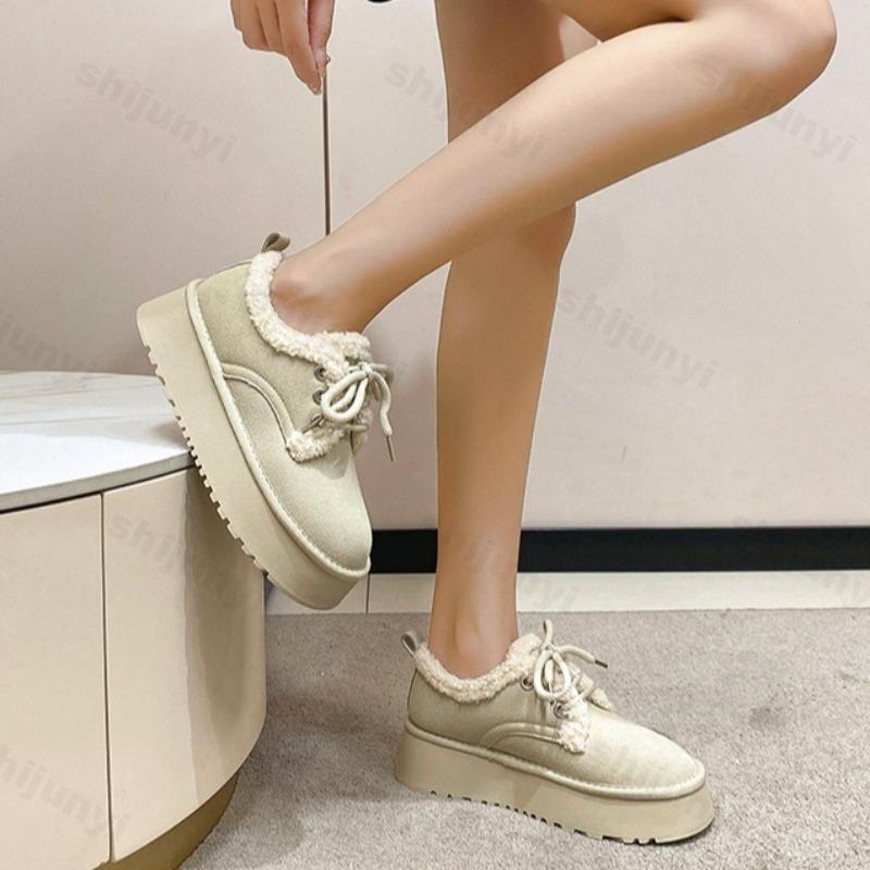 Pantofi Casual Retro pentru Femei, Culoare Solidă, Călduroși, Groși, Păroși, cu Talpă Joasă, Modă de Iarnă, Versatili, de Pluș, Confortabili, Groși, din Bumbac