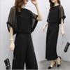 2025 Korean Women's Summer Fashion: Chiffon Top & High-Waist Wide-Leg Pants Set
