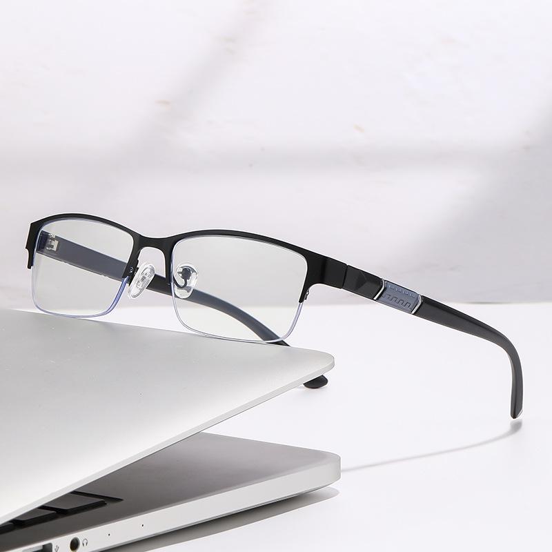 Men's Business Half-frame Myopia Glasses Frame Anti-blue Light Flat-light Glasses Trendy Square Presbyopic Glasses for Business