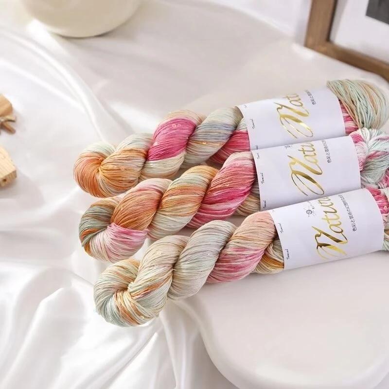 100g/Roll Thin Gradient Color Tencel Sequins Hand-Dyed Lace Yarn for Summer Hand Knitting Crochet Thread for Shawl Scarf 300M