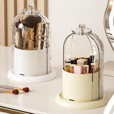 Suport rotativ pentru pensule de machiaj la 360° cu capac, organizator de machiaj de birou, cutie de depozitare cosmetică, recipient cutie pentru depozitare ruj și sprâncene
