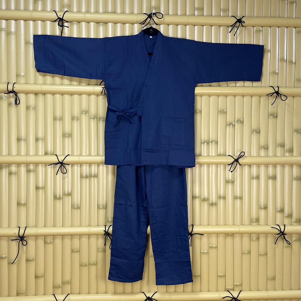 [momoten] 100% Cotton Soft Samue Pajamas for Men and Women, Blue, Size L