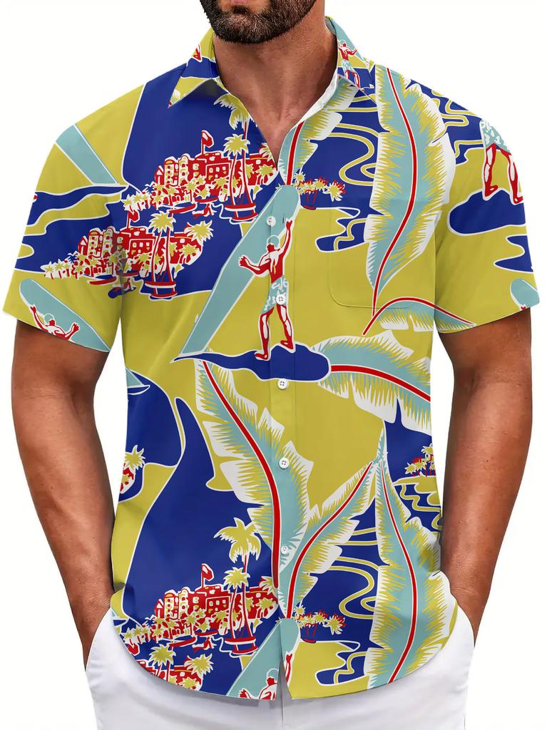 Summer Short Sleeve Flower Shirt Men'S Beach Large Size Casual 3D Digital Printing Men'S Shirt Tide