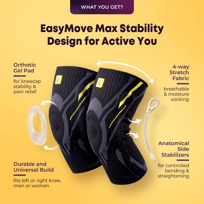 Betterhood Premium Knee Sleeve (1 Piece, Black, L:48-55 CM Thigh) | EasyMove Max Stability Design for Gym Squats, Sports, Day-long Use | Knee Cap
