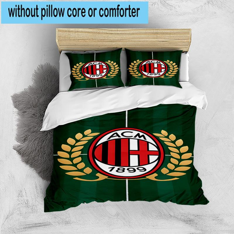 3pcs Milan Football Club Printed Bedding Set Duvet Cover Closure Includes 1 Duvet Cover & 2 Pillowcases Bedding Sets Home Decor Gifts