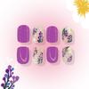 24 st korta fyrkantiga naglar, kreativa lila blommor och växter lösnaglar fina lösnaglar, för tjejer att bära, tryck på naglarna, nageltillbehör