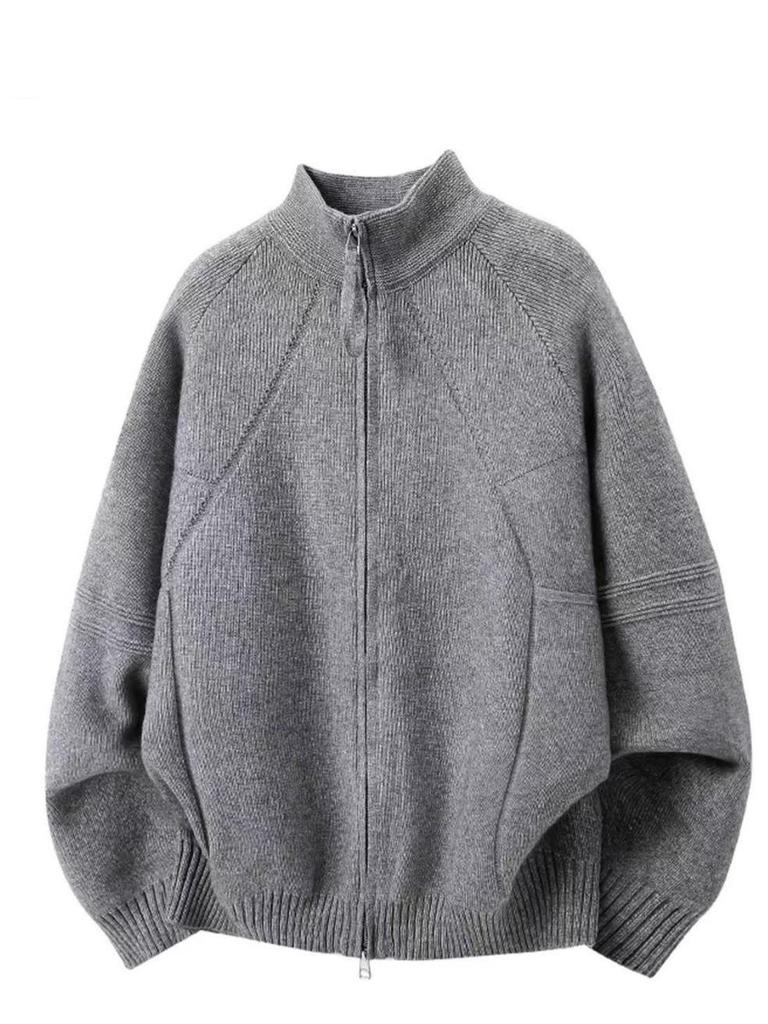 Cárdigan de Punto Holgado con Cremallera y Cuello Alto de Peso Pesado Otoño Invierno