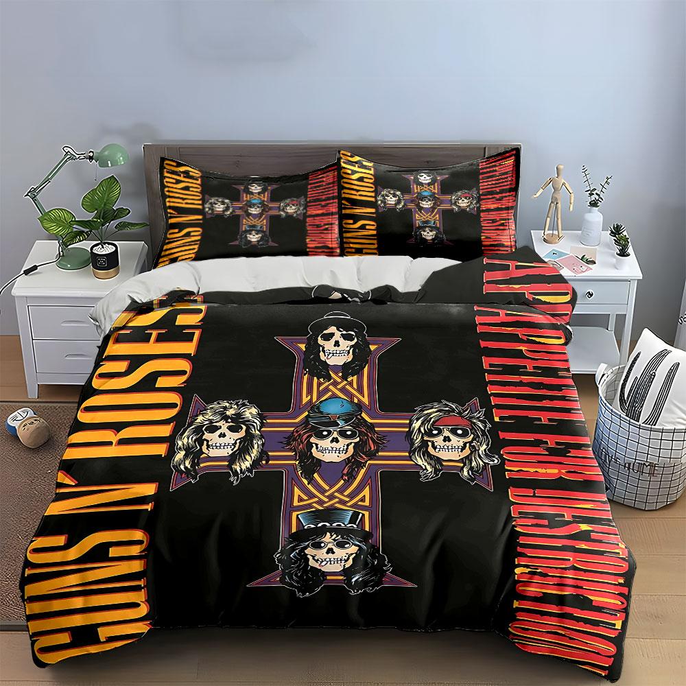 Guns N' Roses Skull Cross Design Bedding Duvet Cover Set Duvet Cover Pillowcases (1*Duvet Cover 2*Pillowcases, without duvet insert)