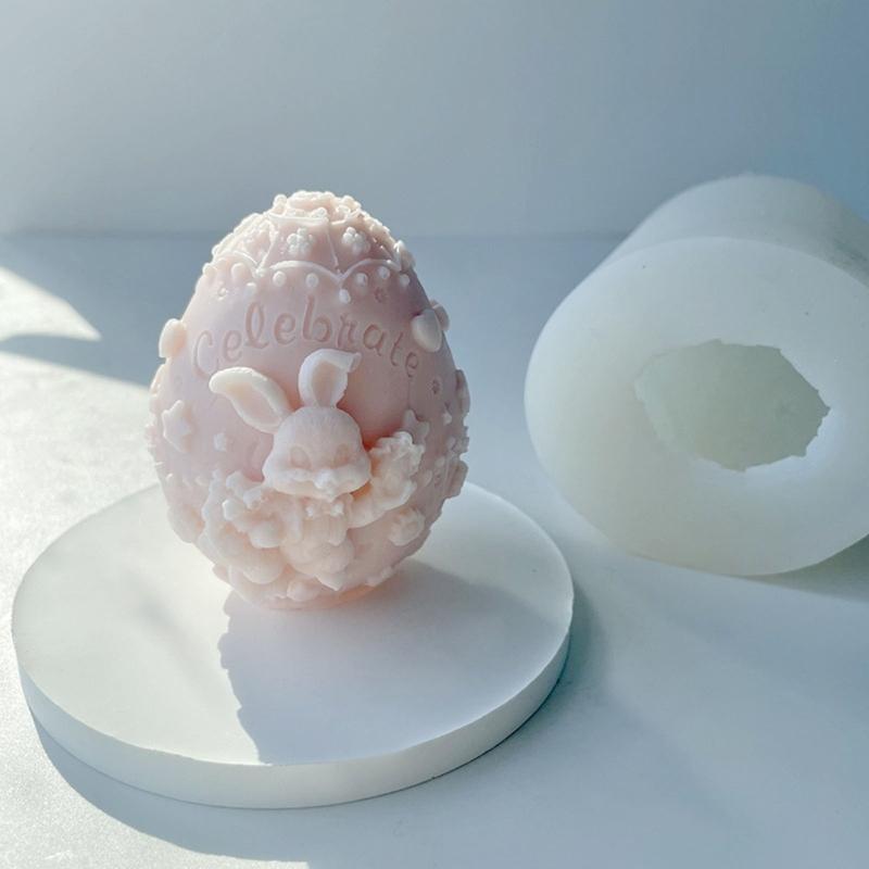 3D Easter Egg Bunny Silicone Candle Mold Decor Clay Resin Soap Mould Handmade Candle Making Fondant Cake Baking Decor