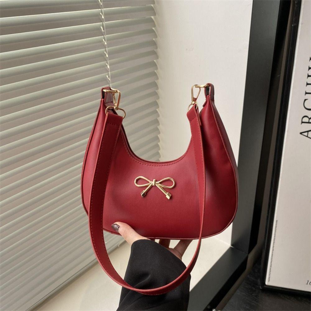 Handbag Bow Shoulder Bag PU Leather Crossbody Bag Casual Crescent Bag  Travel