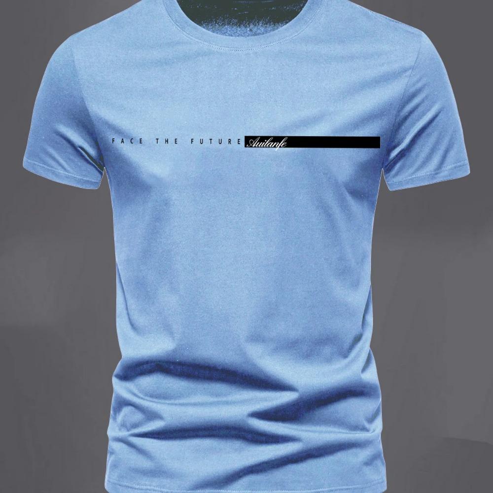 Sommer Herren 100% reine Baumwolle lässig Sport locker übergroß einfach Buchstabenmuster bedruckt Rundhals Kurzarm T-Shirt Top