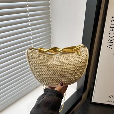 Popular Niche Design Casual Vacation Wind Hand Carry Straw Bag Women's Versatile Contrasting Color Design Messenger Bag
